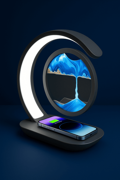 Smartphone with a ring light on a dark background