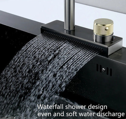 Waterfall shower head with even and soft water discharge